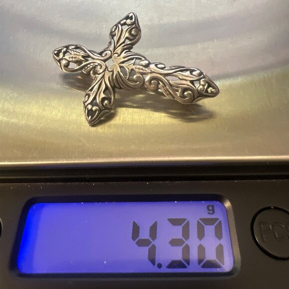 Vintage Jezlain JEZ Cross Brooch Pin Sterling Silver Oxidized Ornate Filigree - Picture 9 of 9